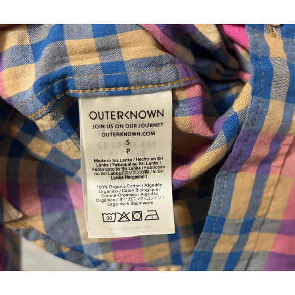 Outerknown Mens Small Plaid Shirt NWT Short Sleeve Organic Cotton Eco Button-Up - Picture 6 of 6